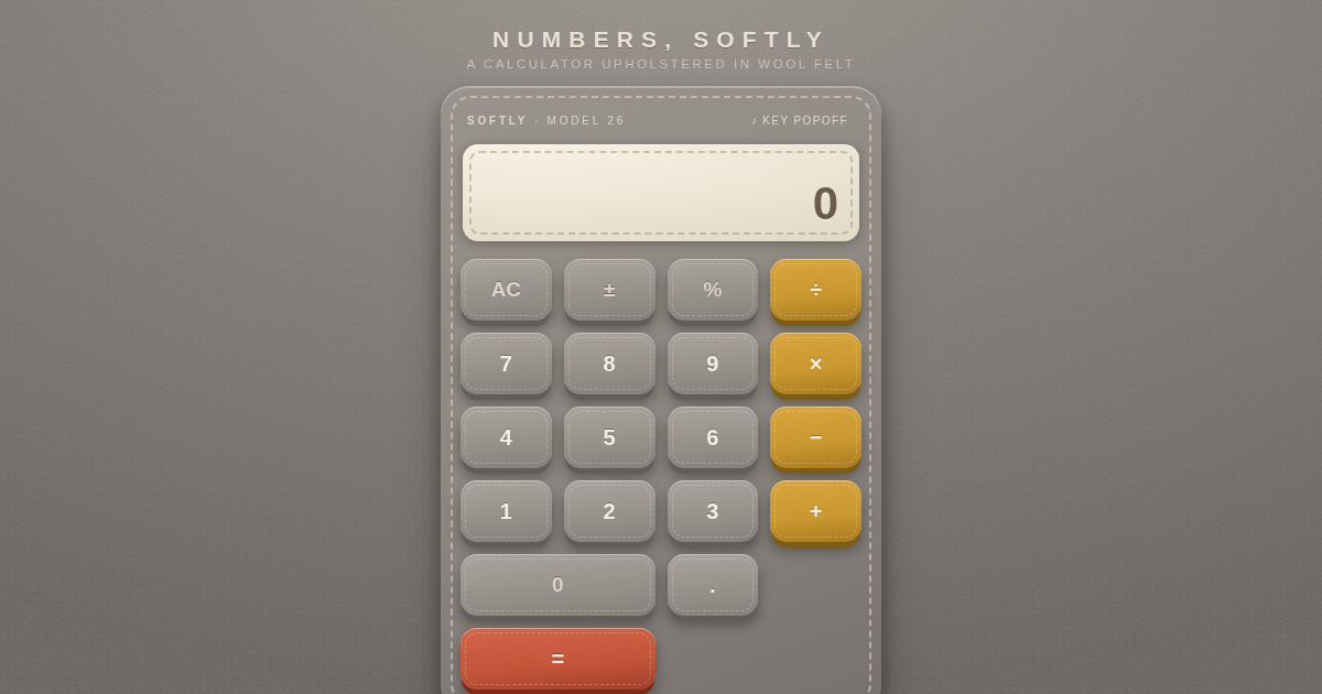 NUMBERS, SOFTLY — a wool felt calculator