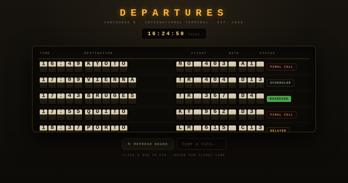 DEPARTURES — the split-flap board